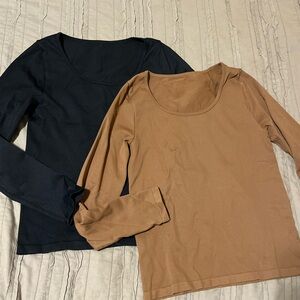 OQQ- Women's Long Sleeve Tops - Black and brown size M